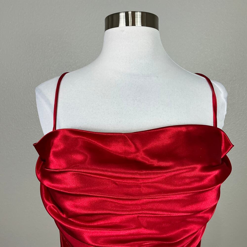 Blondie Nites Red Evening Gown Satin Backless Long Formal Column Dress Size 13 - Picture 8 of 12